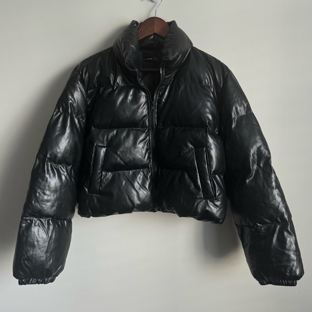 SHEIN Zip Up PU Leather Padded Coat - Size M - Picture 5 of 11
